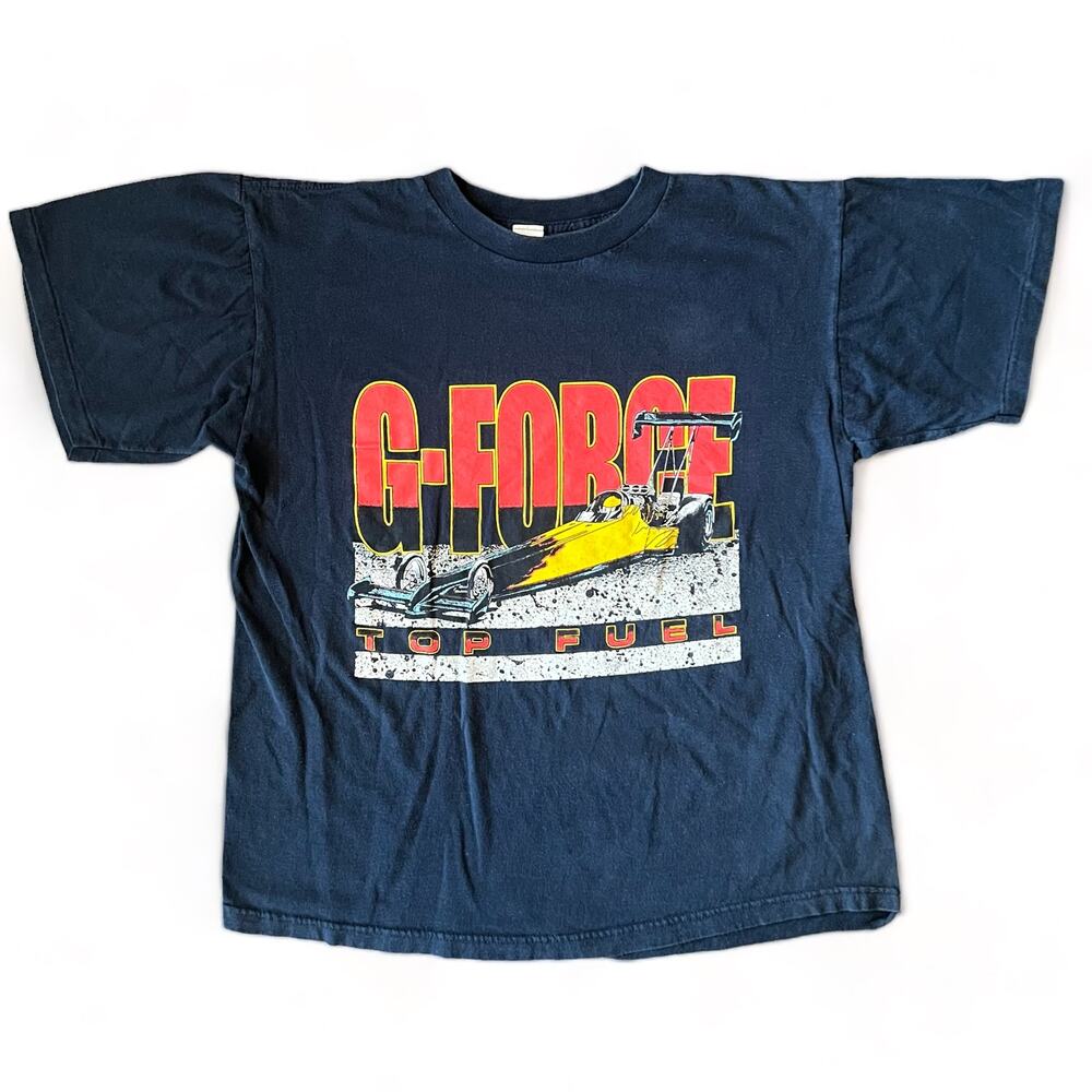 Vtg G-Force Top Fuel Dragster Car Racing Single Stitch T Shirt Navy Blue M USA